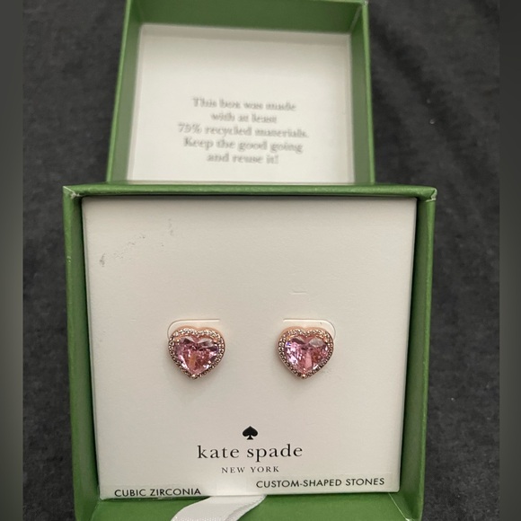My Love Pink Pavé Heart Stud Earrings By Kate Spade - Picture 2 of 5